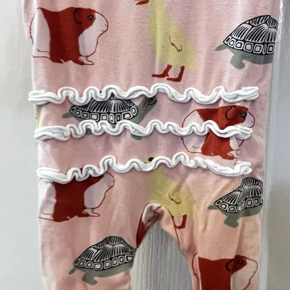 KicKee Pants Peach Blossom Pets Ruffle One Piece Footie Zippy Bamboo Newborn